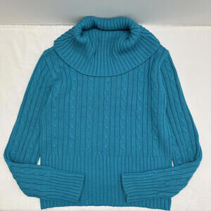 Y2K U'LTIM Turquoise Cable Knit Cowl Neck Sweater Sz S 2000s Teal Sweater